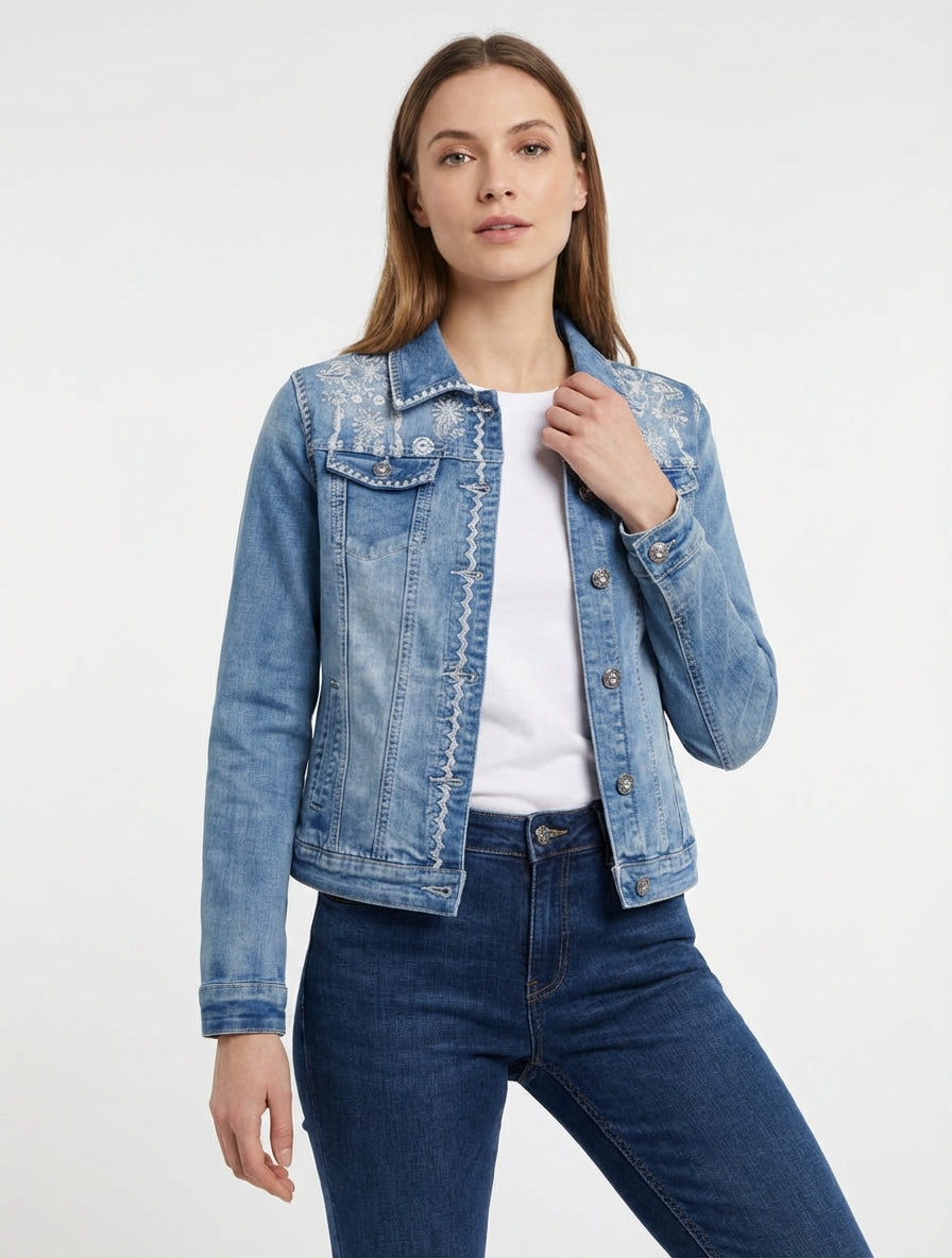 Giacca di jeans con ricami floreali - Blu