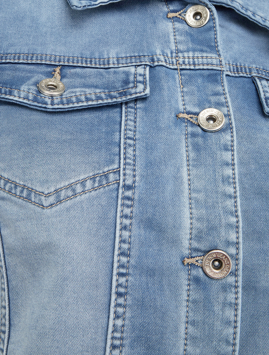 Veste en jean à bords élastiqués - Bleu - 3