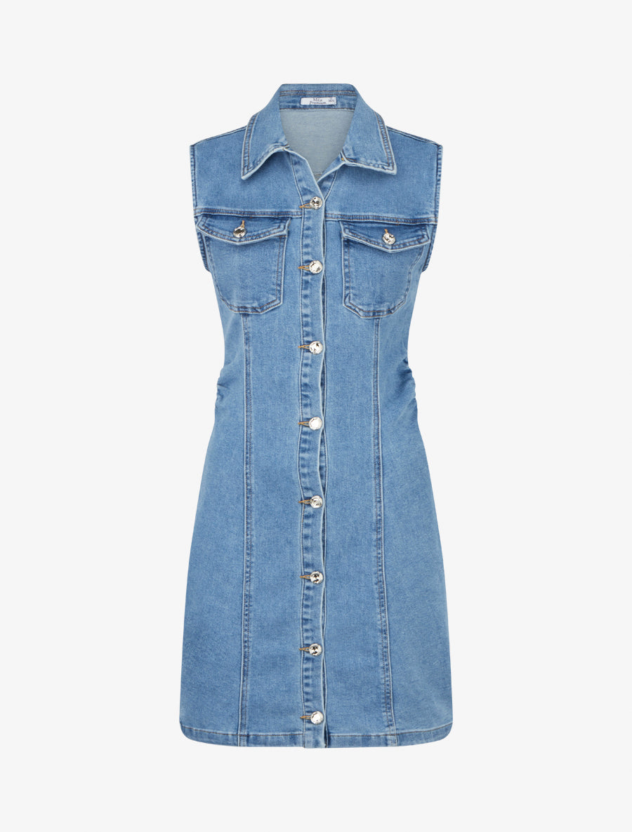 Robe en jean ajustée sans manches - Bleu - 1