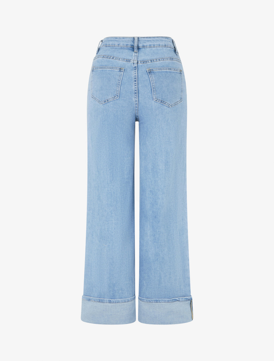 Jean wide leg à boutons diagonaux coupe droite - Bleu - 2