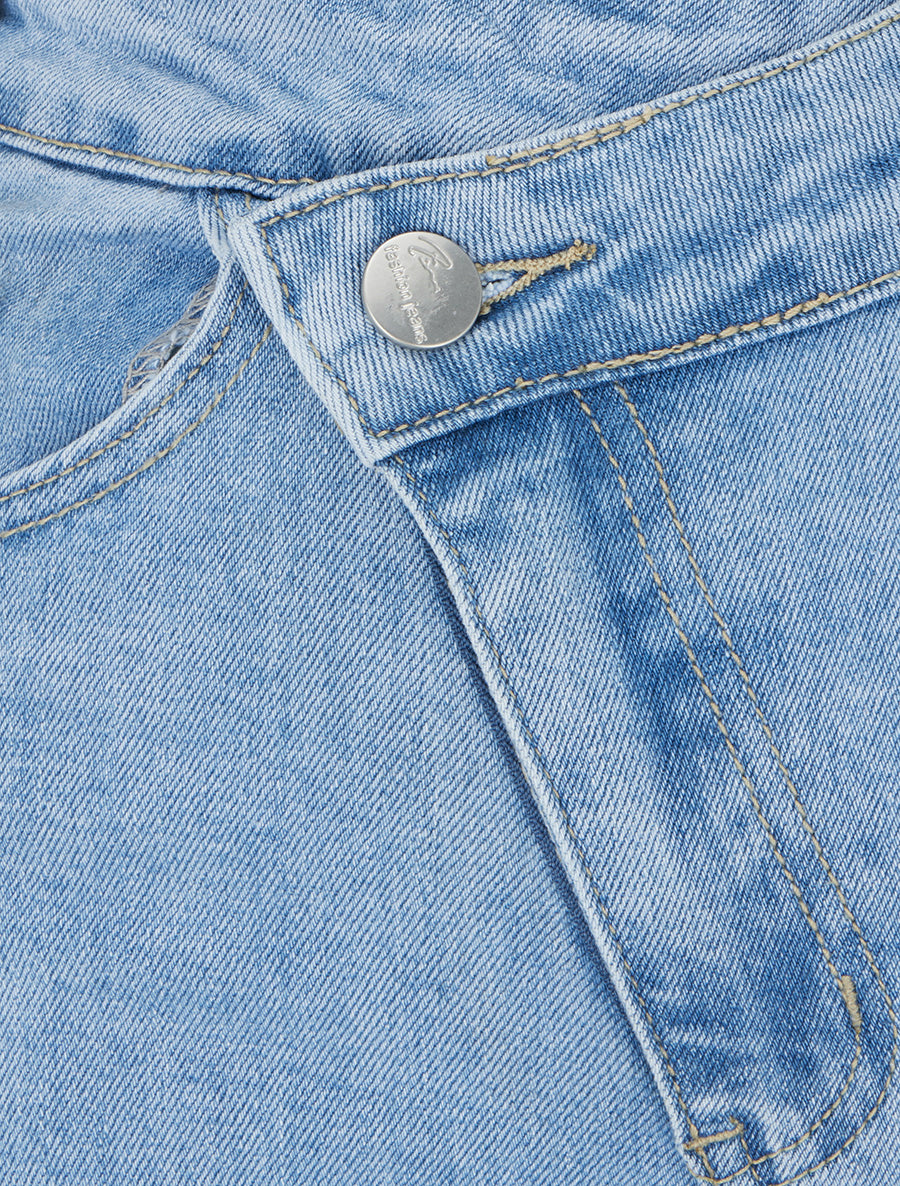 Jean wide leg à boutons diagonaux coupe droite - Bleu - 3