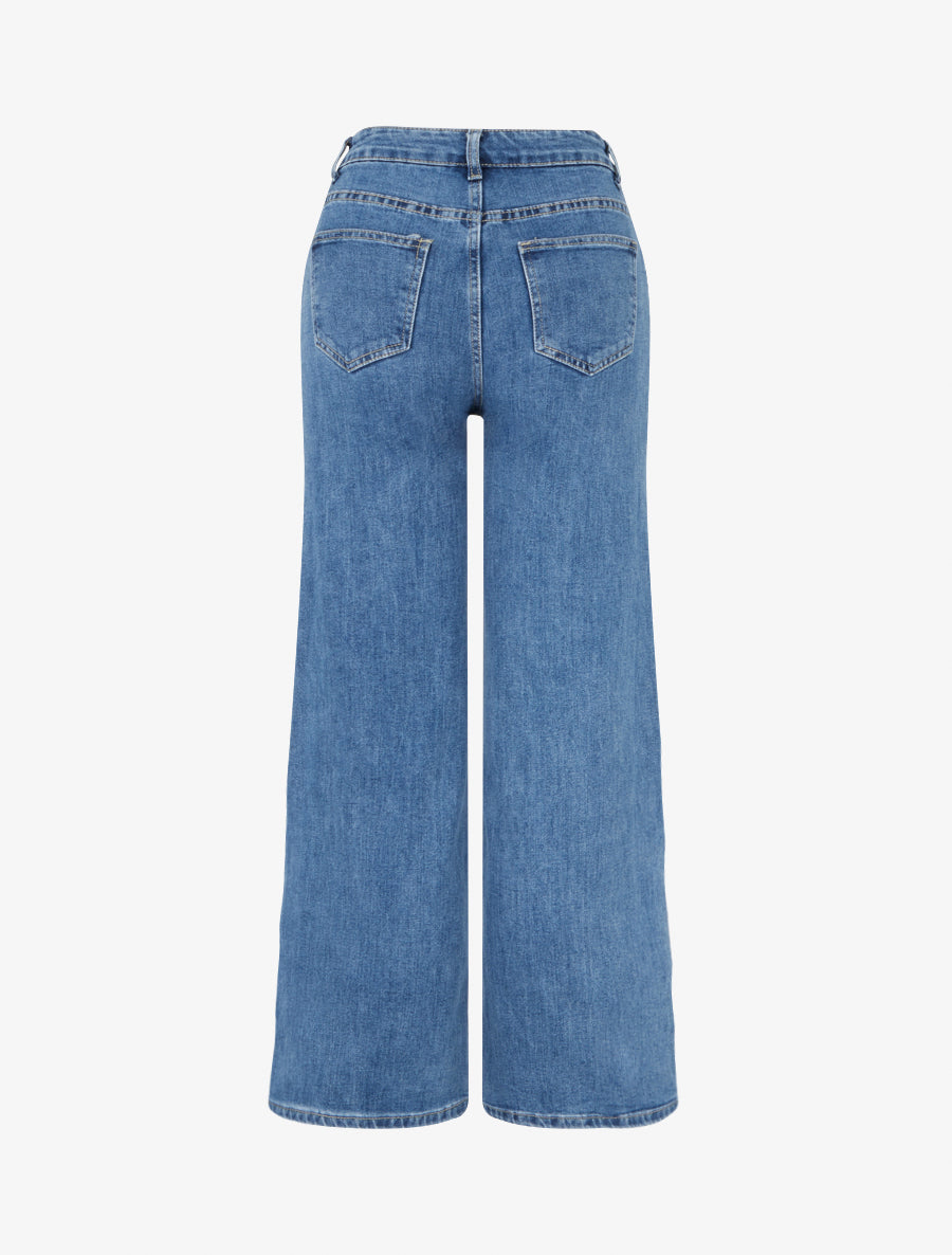 Jean standard à boutons diagonaux coupe droite - Bleu - 2