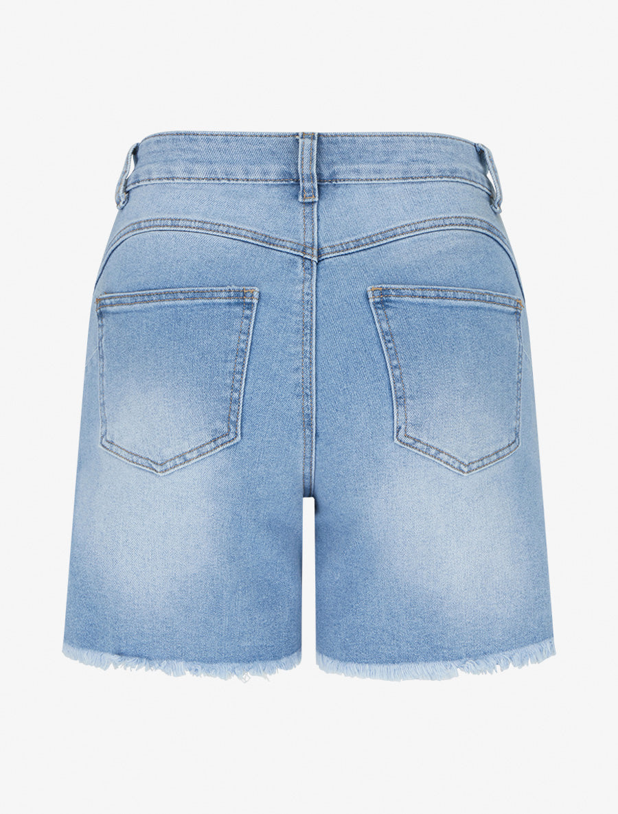 Short push en jean à bas effilochés - Bleu - 2