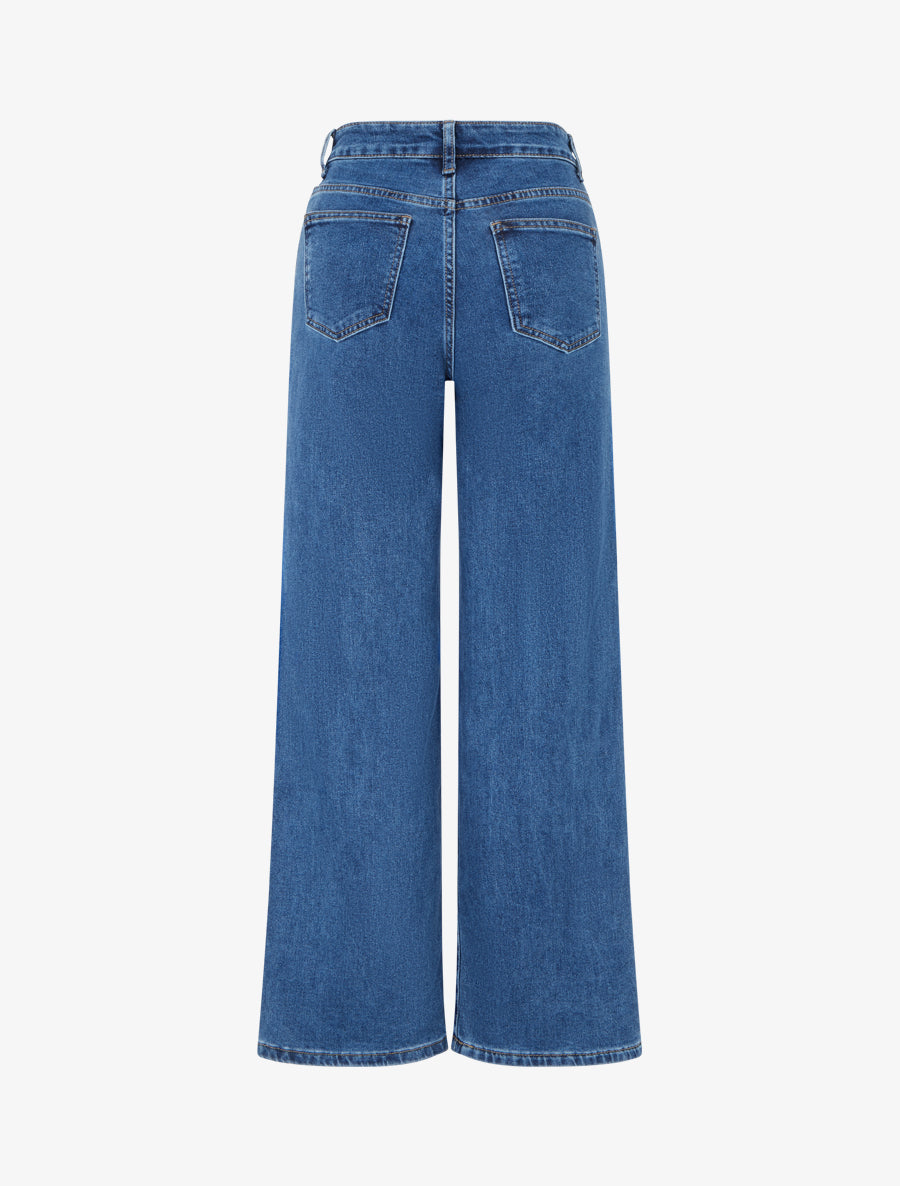 Jean wide leg à poches boutonnées - Bleu denim - 2