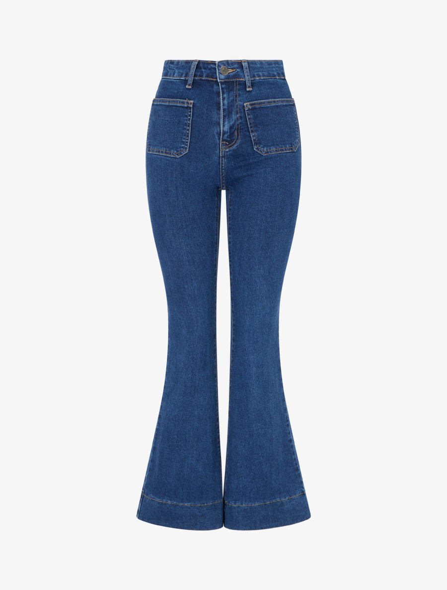 Jean flare à poches plaquées - Bleu denim - 1