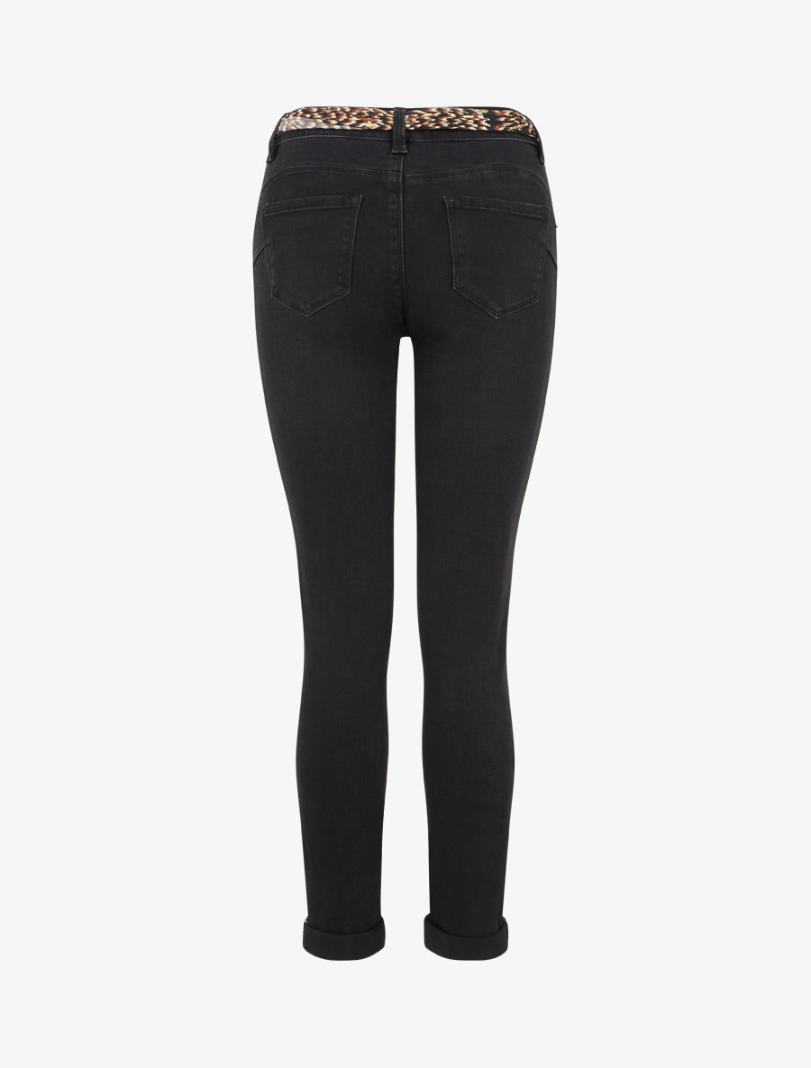 Jean à revers à détail imprimé coupe slim - Noir - 2