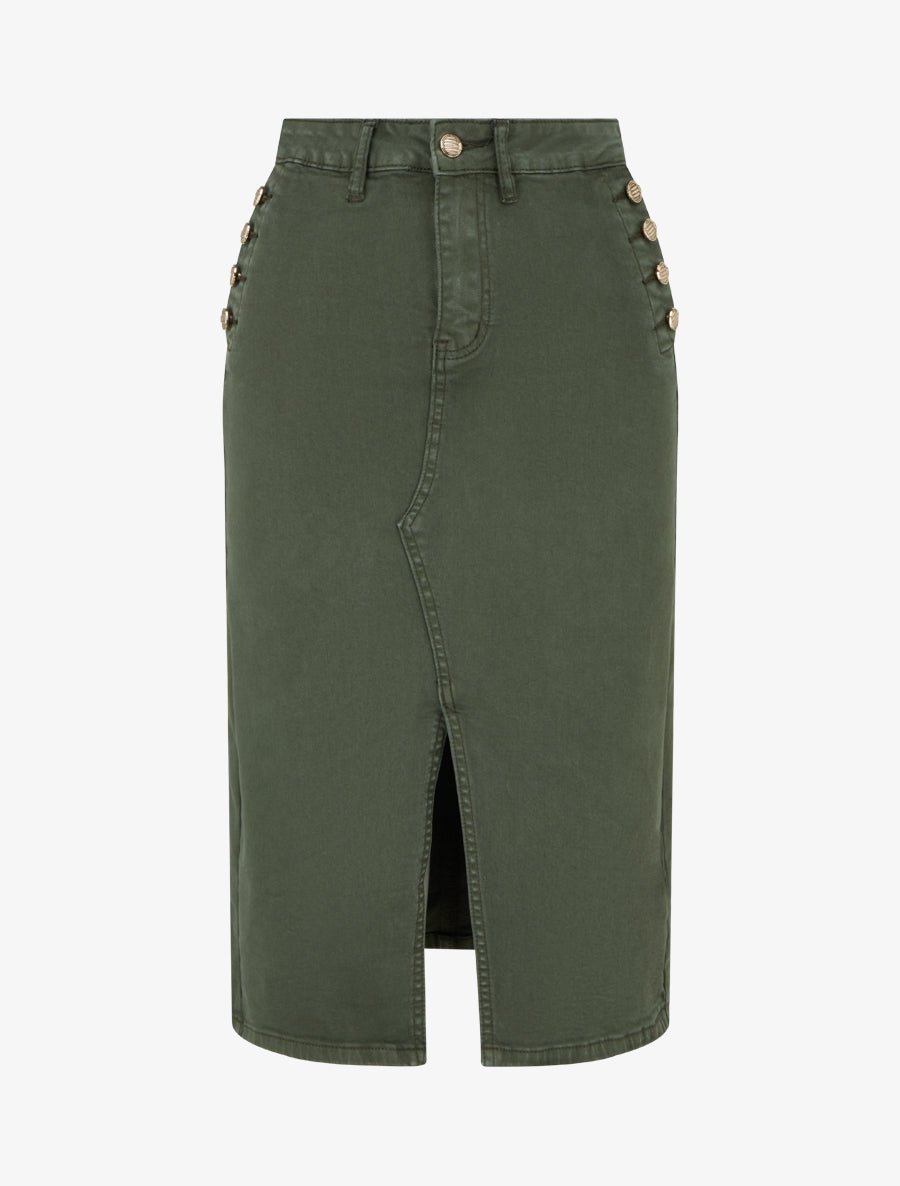 Jupe crayon en jean à poches boutonnées - Kaki - 1