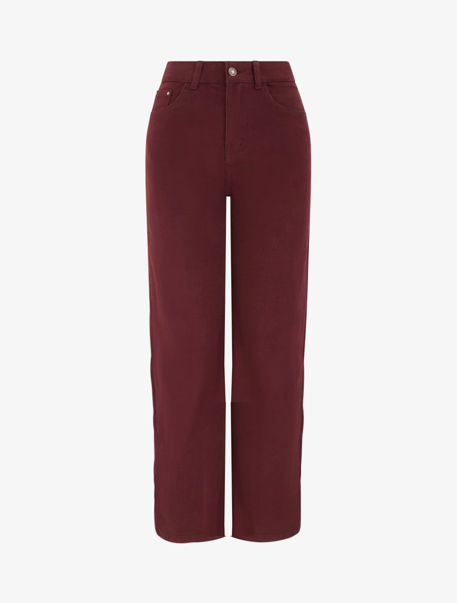 Jean wide leg uni à taille haute - Bordeaux - 1