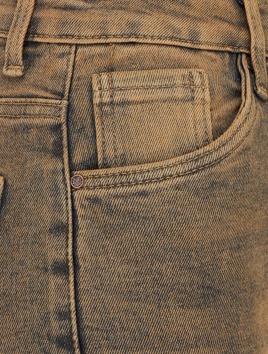 Jean wide leg taille haute effet délavé - Camel - 3