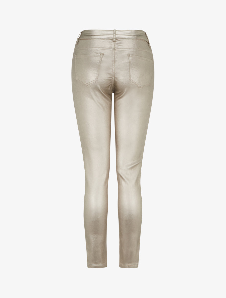 Pantalon slim en simili effet enduit - Or clair - 2