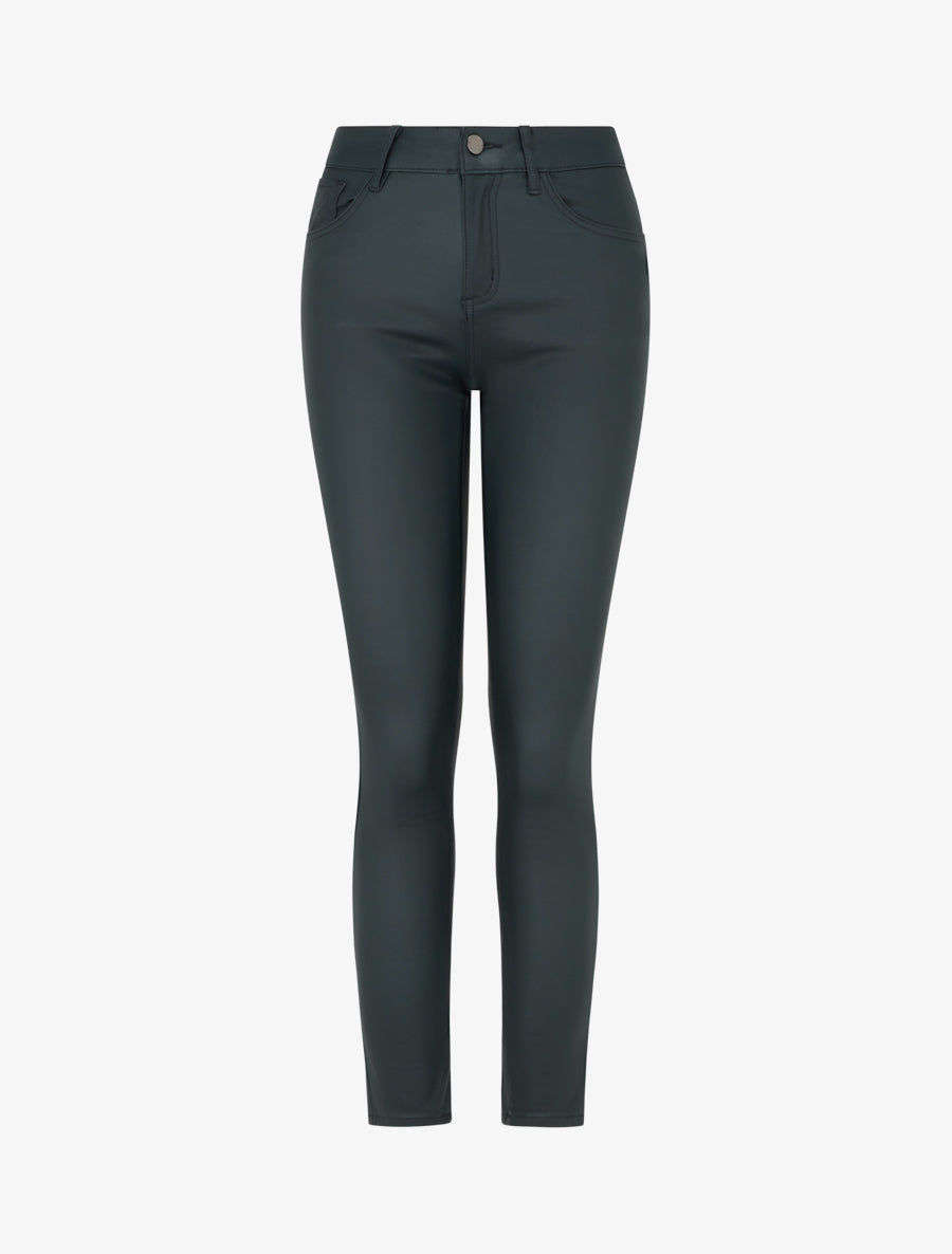 Pantalon slim en simili effet enduit - Vert bouteille - 1