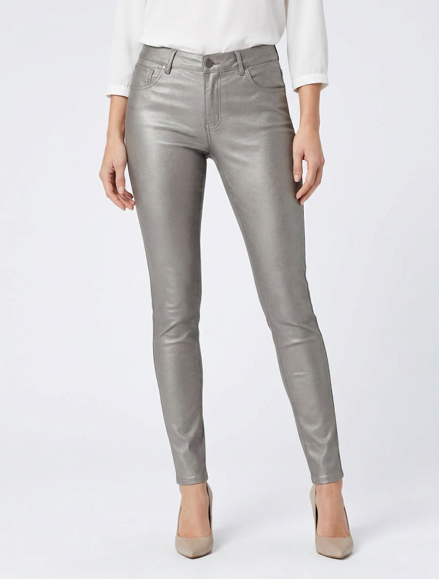Pantaloni slim in similpelle effetto cerato - Grigio talpa