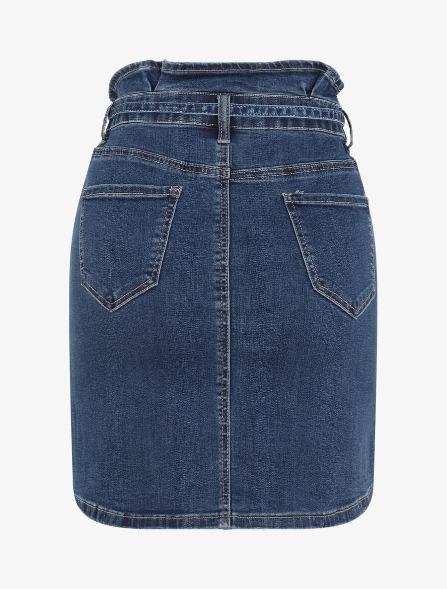 Jupe en jean à taille haute volantée - Bleu denim - 2