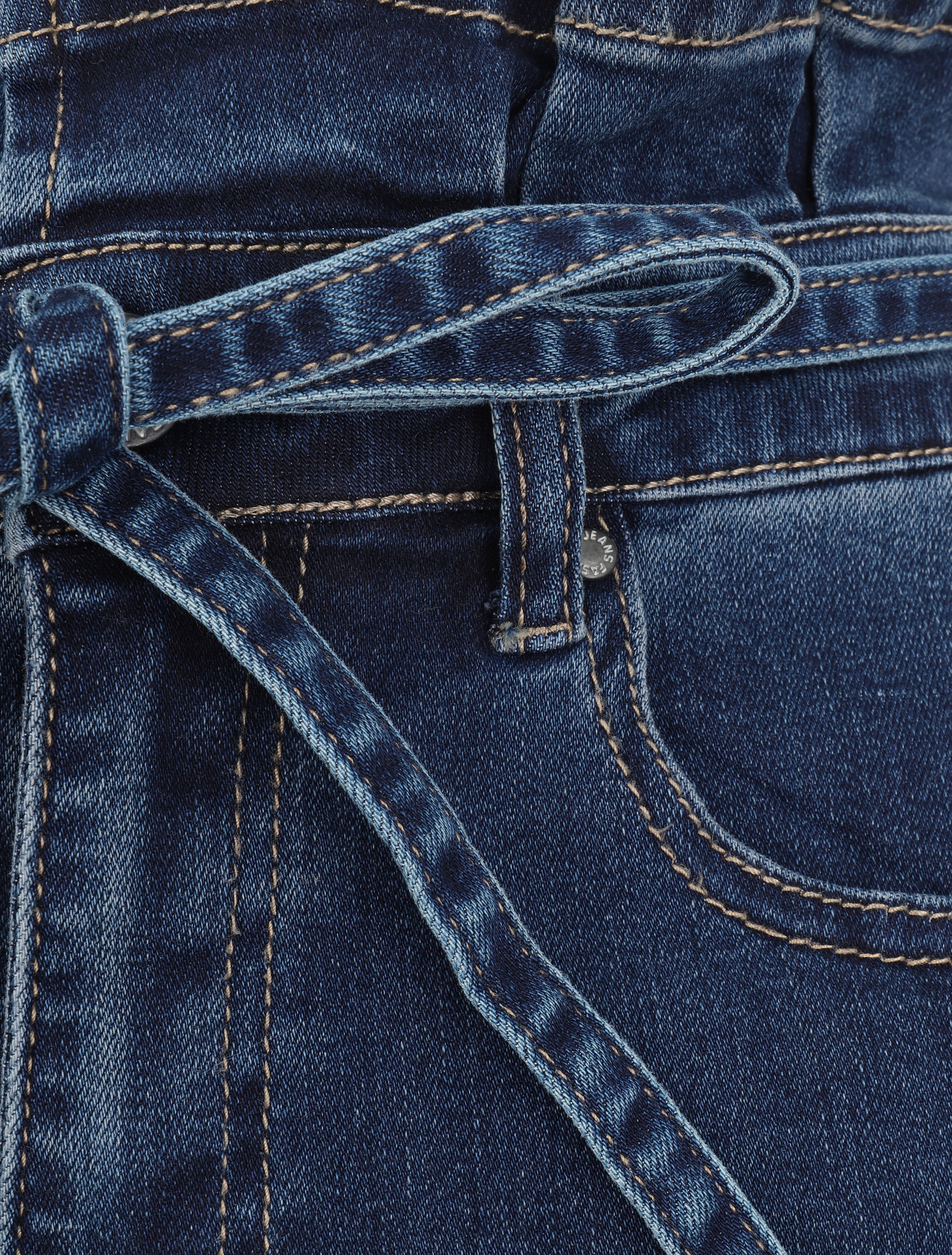 Jupe en jean à taille haute volantée - Bleu denim - 3