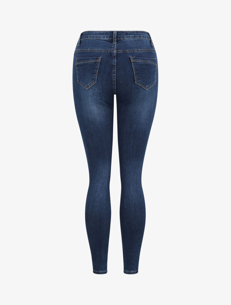 Jean skinny à taille haute et délavé - Bleu denim - 2