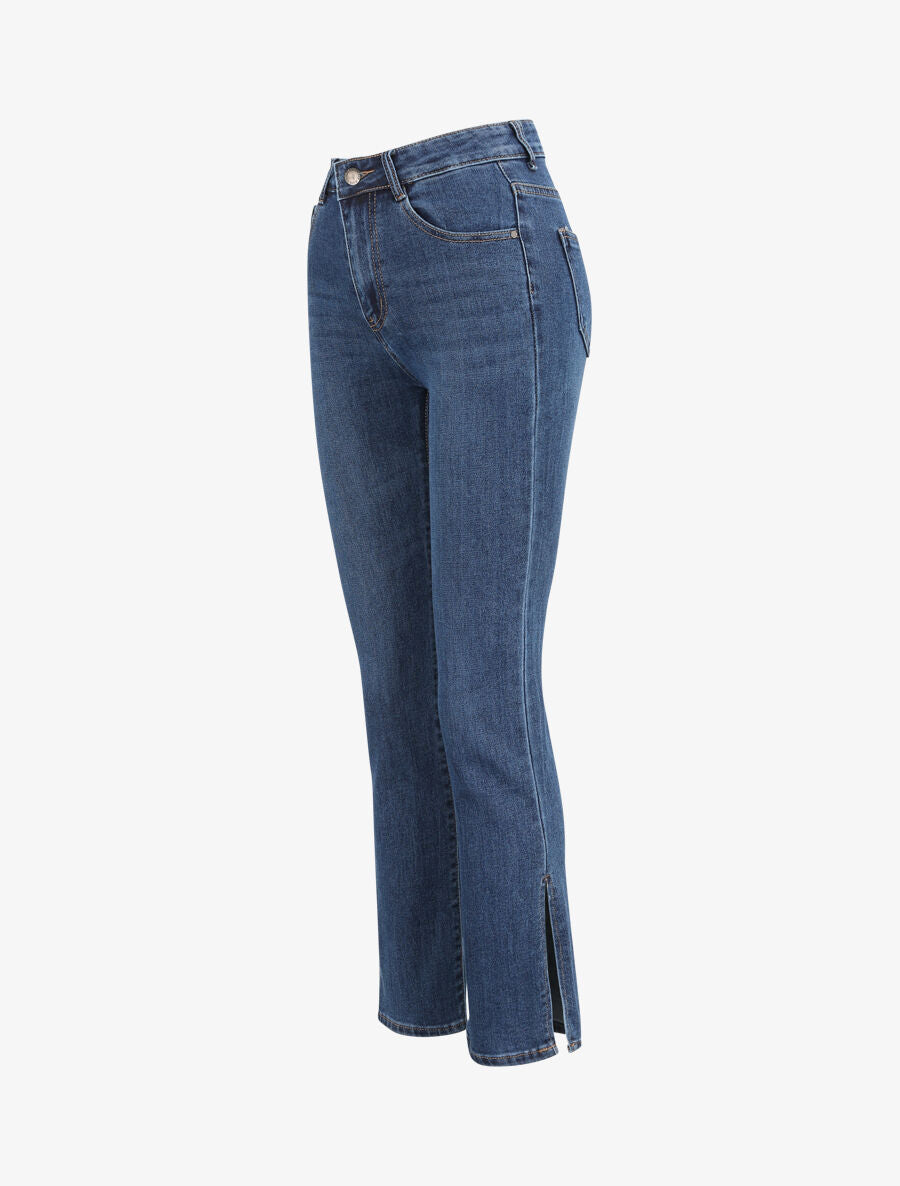 Jean bootcut taille haute boutonnée à bords fendus - Bleu - 3