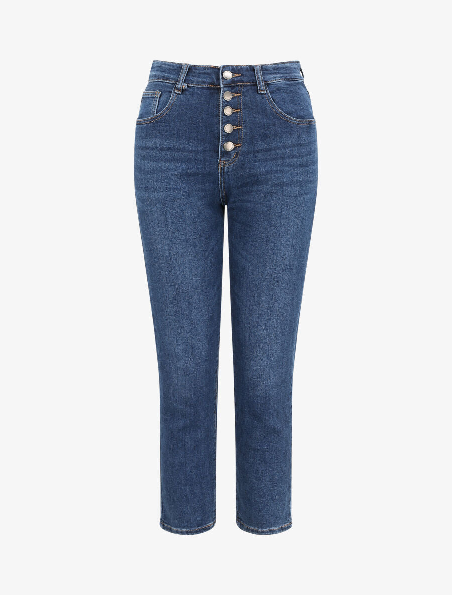 Mom jean à taille haute boutonnée - Bleu denim - 4