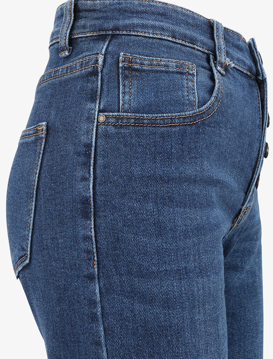 Mom jean à taille haute boutonnée - Bleu denim - 3