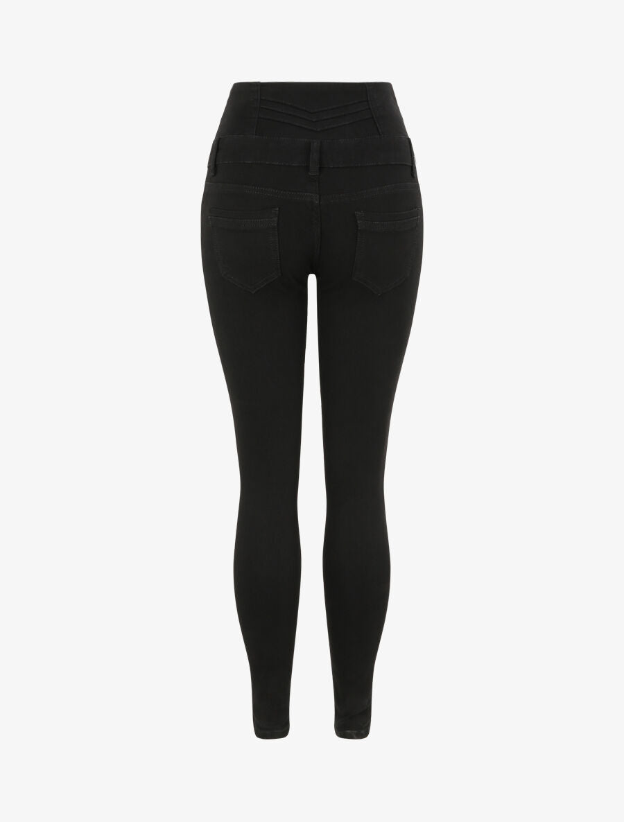 Jean skinny taille haute à coutures en V - Noir - 4