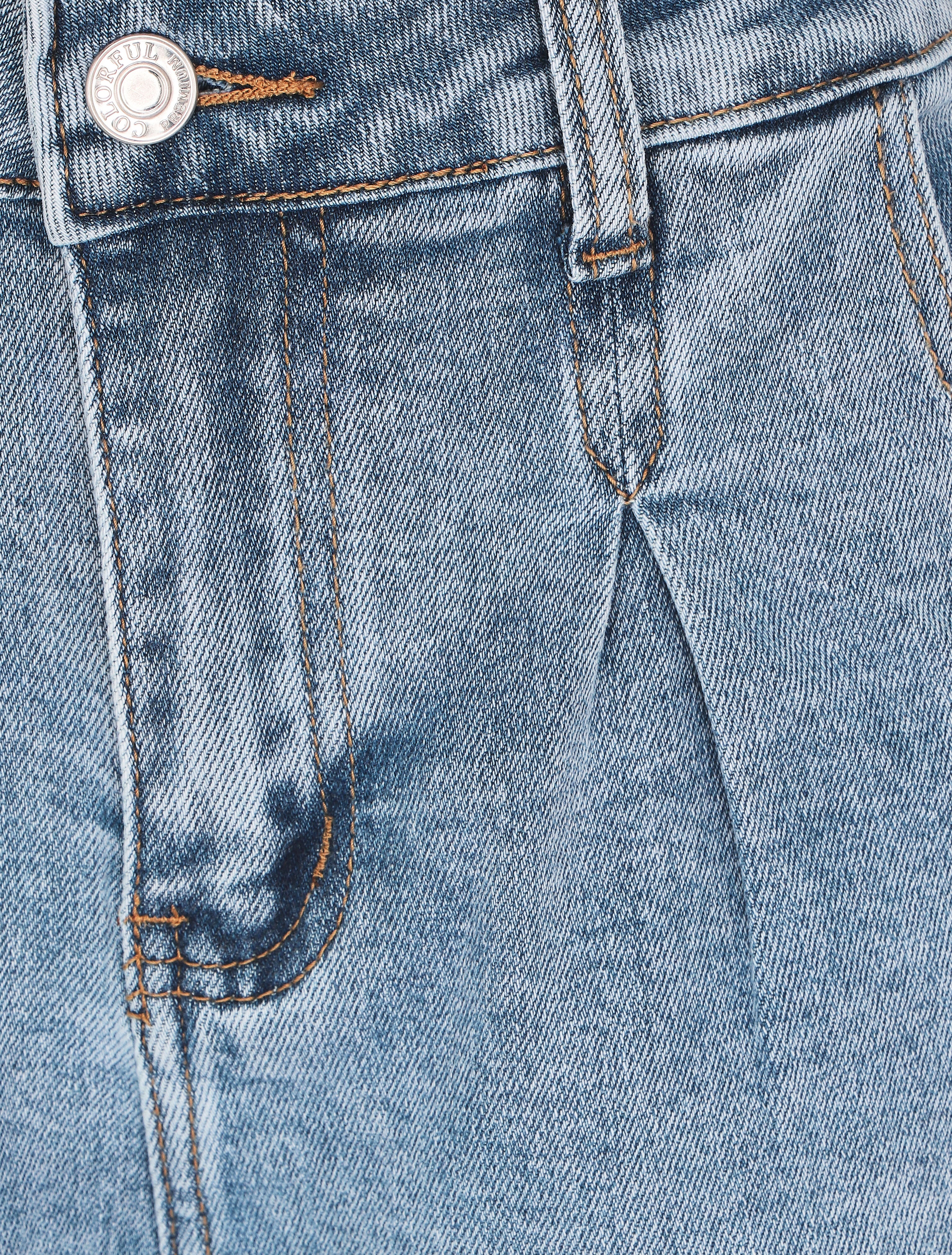 Mini short droit à revers - Bleu denim - 4