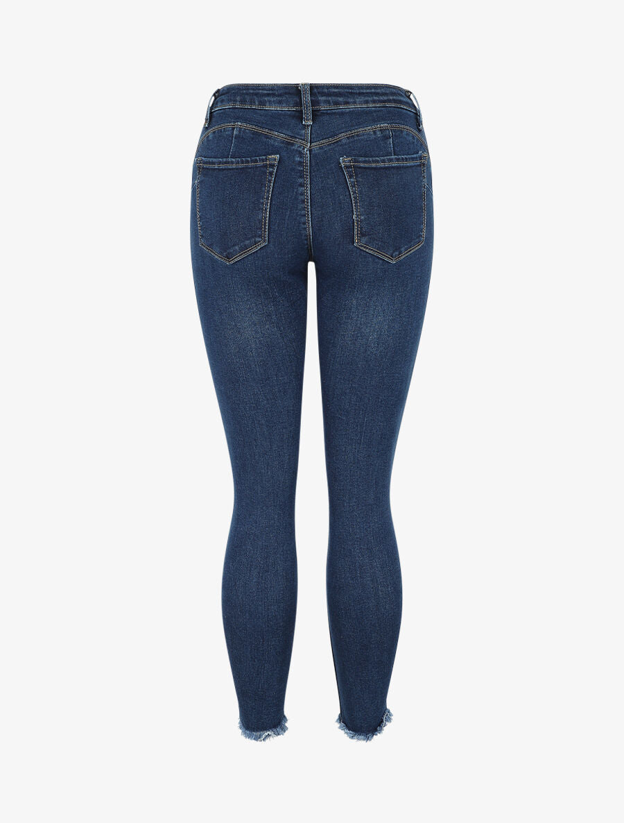 Jean skinny push up bords effilochés - Bleu denim - 2