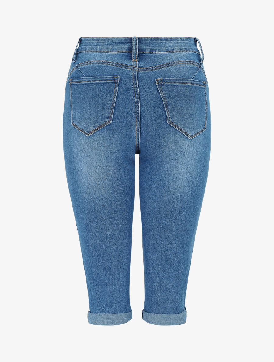 Pantacourt push up à ourlets - Bleu denim - 2