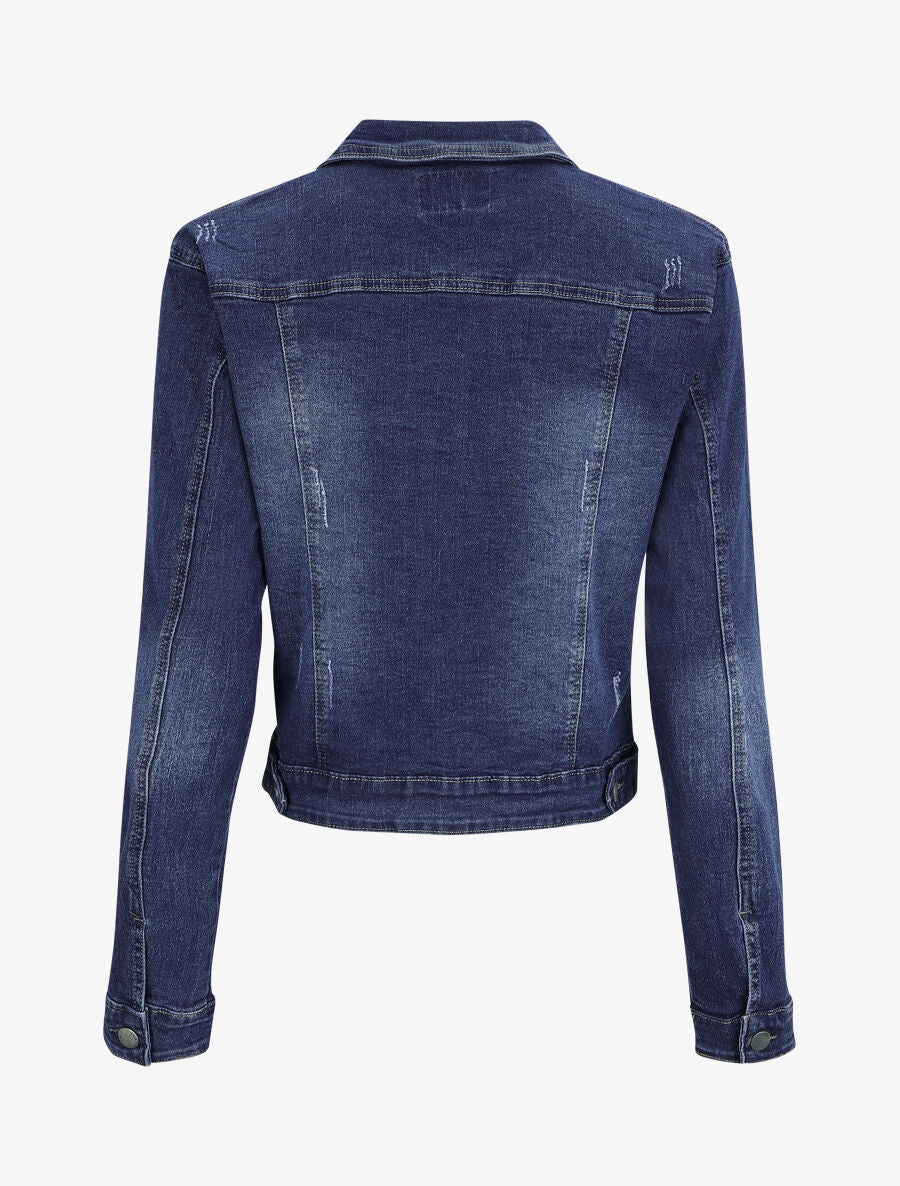 Veste en jean droite à détail griffures - Brut - 2