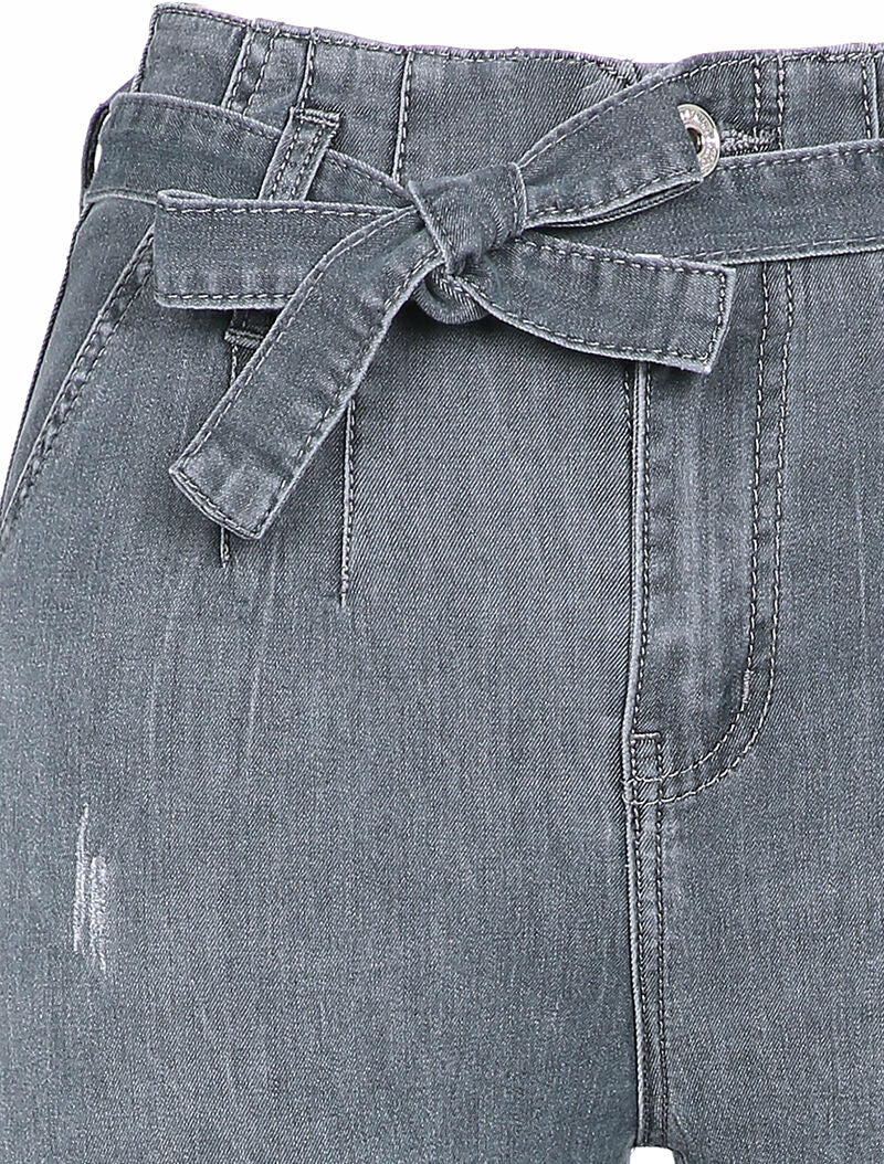 Jean taille haute à coutures contrastantes - Gris - 3
