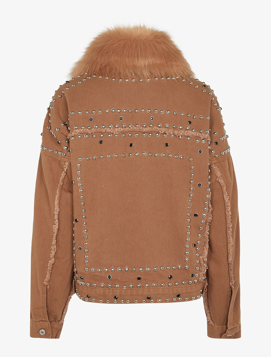 Veste en jean cloutée doublure amovible - Camel - 2
