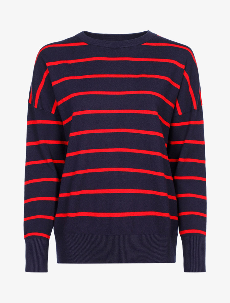 Pull coupe loose à rayures - Marine/rouge - 1