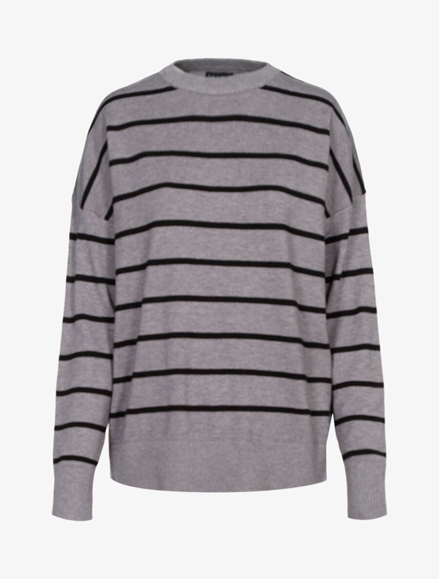 Pull coupe loose à rayures - Gris/noir - 3