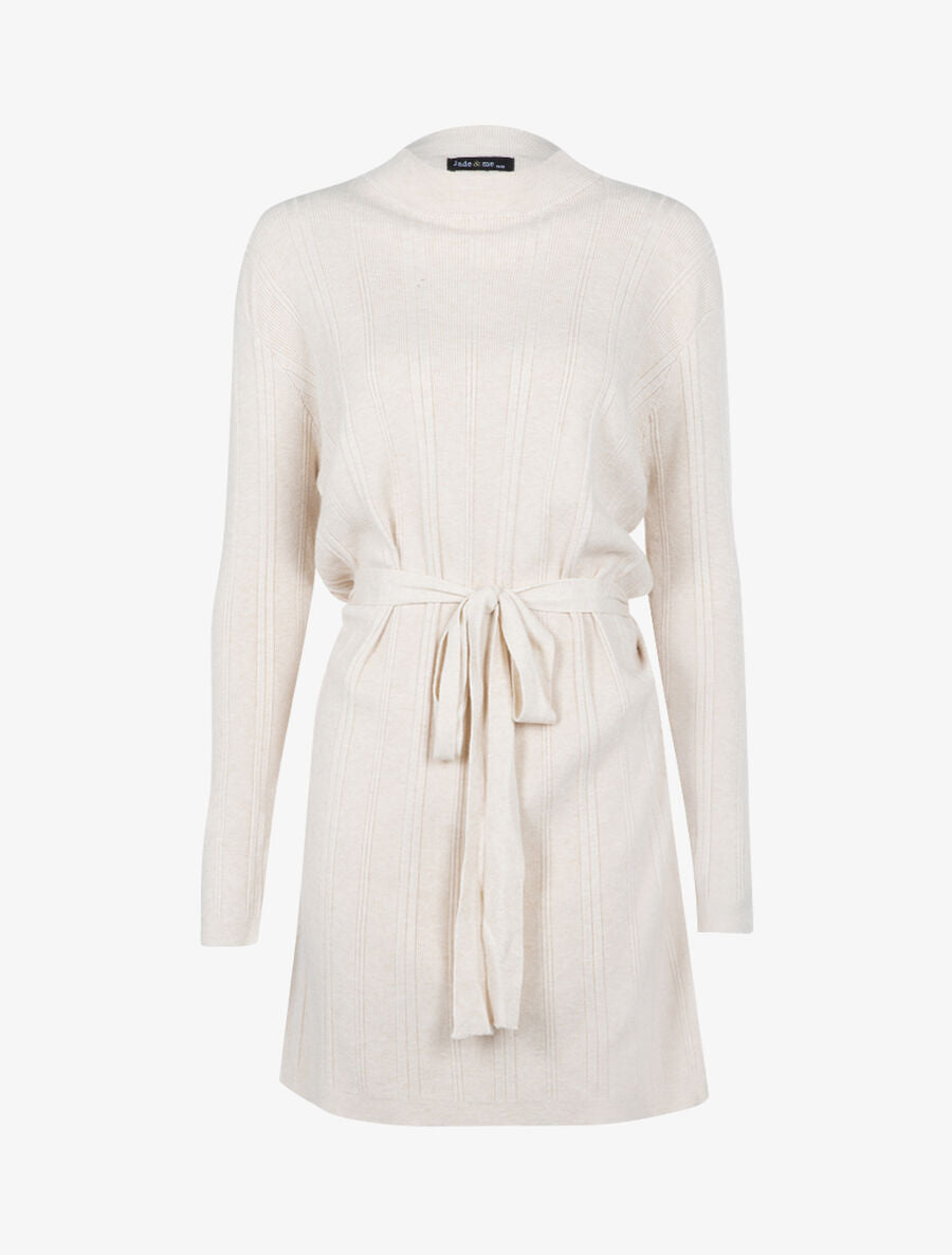 Robe pull ceinturée - Beige - 1