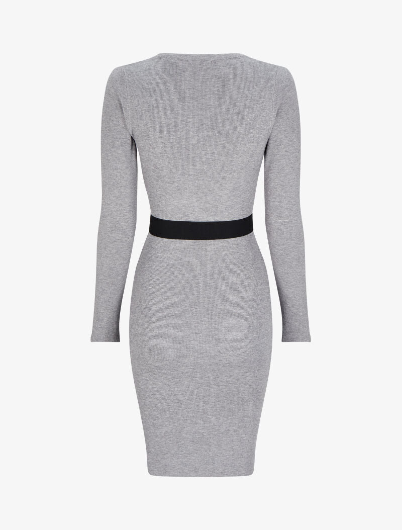 Robe pull unie à ceinture stylisée - Gris chiné - 2