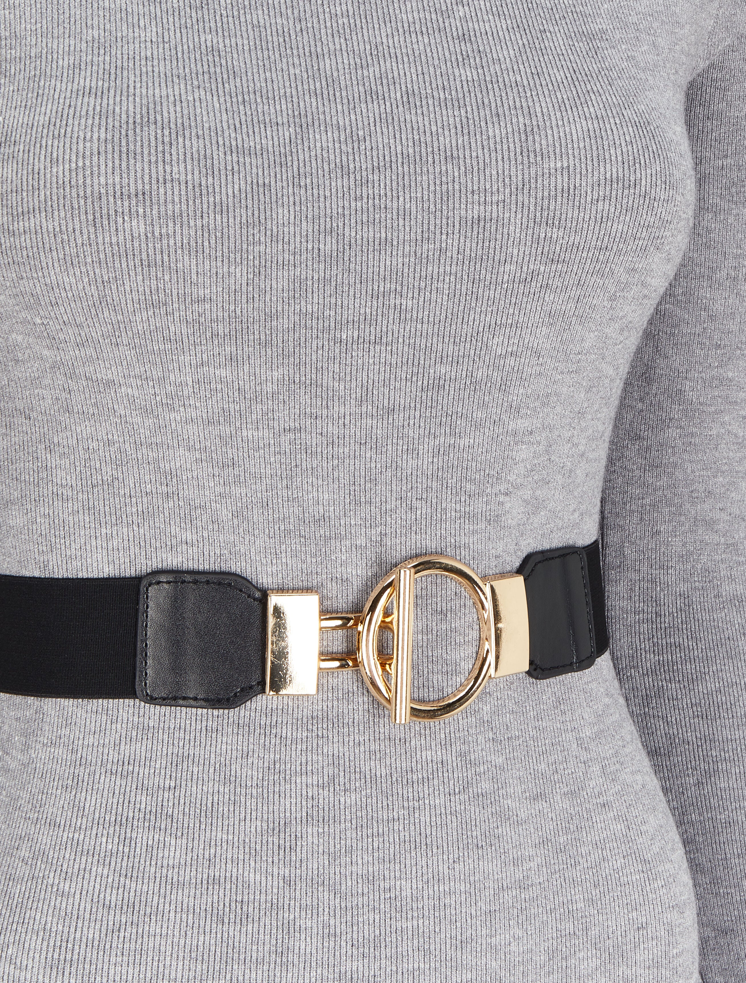 Robe pull unie à ceinture stylisée - Gris chiné - 3