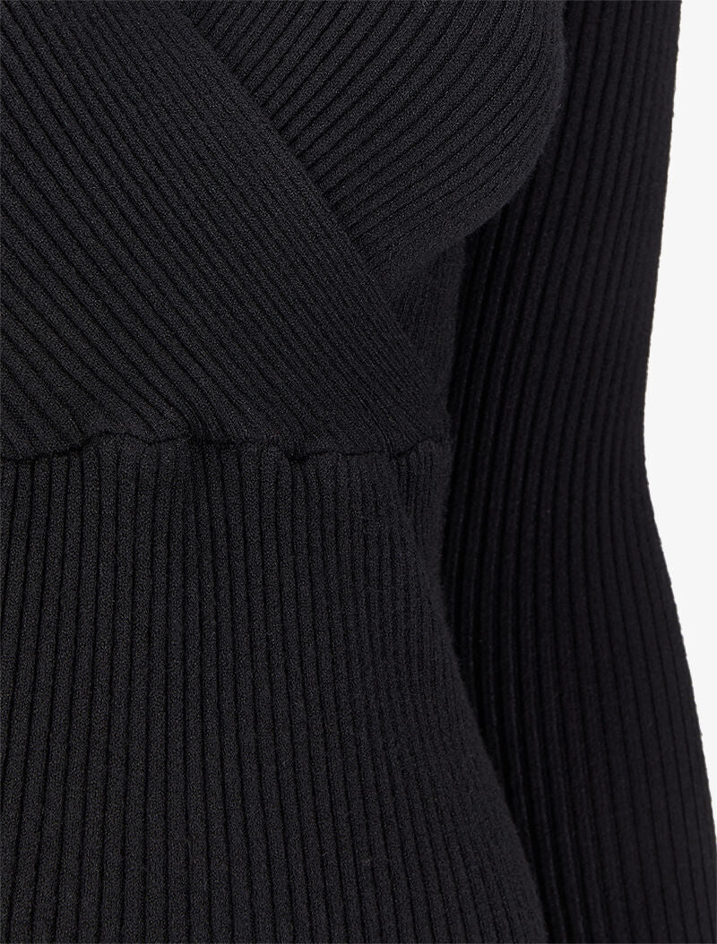 Pull côtelé à encolure cache-coeur - Noir - 3