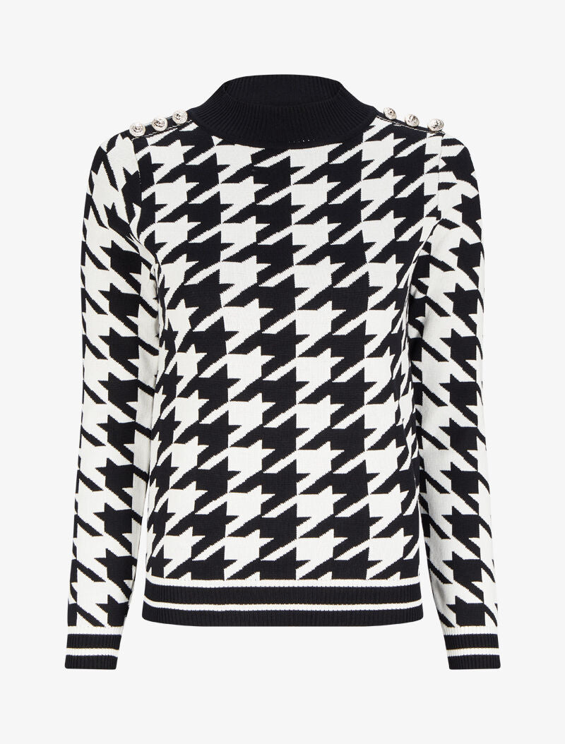 Pull à motifs et boutons stylisés - Noir/blanc - 1