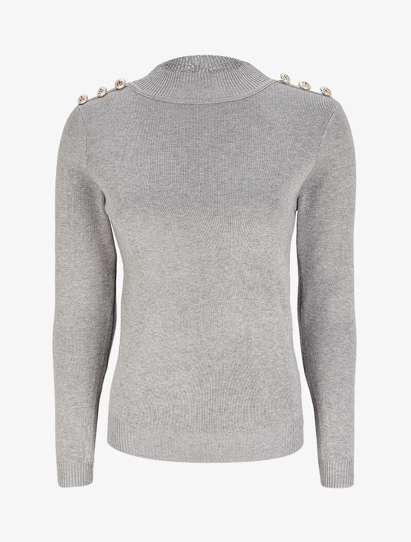Pull uni à boutons stylisés - Gris chiné - 1