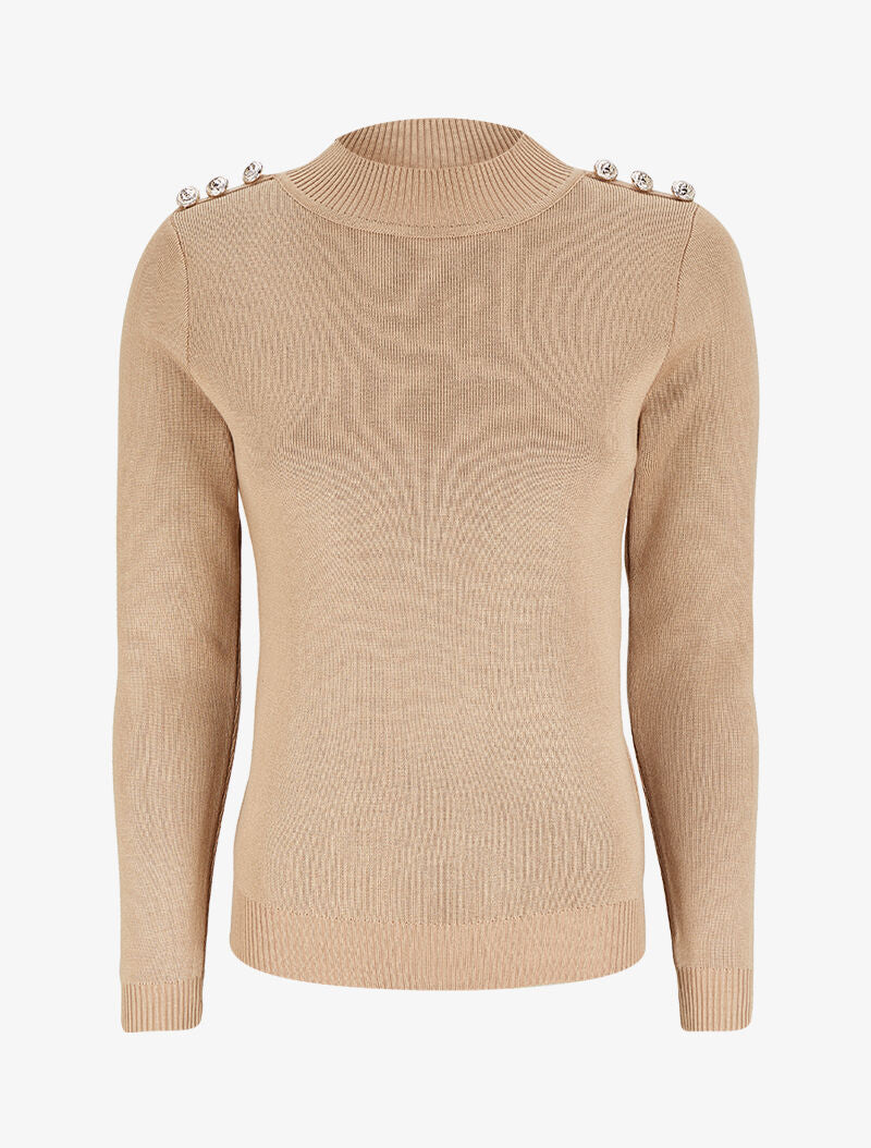 Pull uni à boutons stylisés - Beige - 1