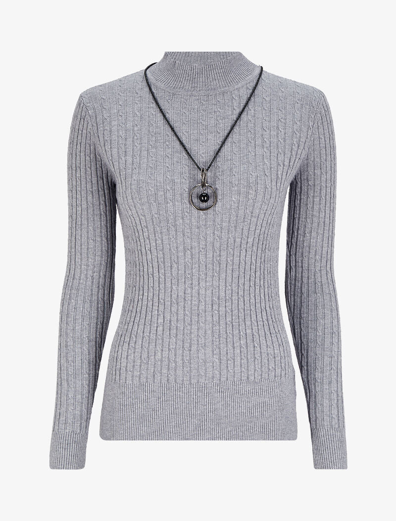 Pull effet maille tressée - Gris - 1