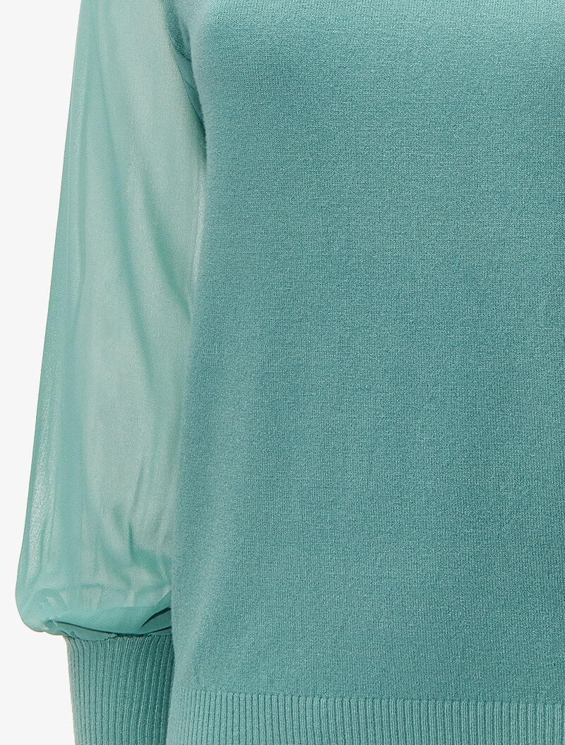 Pull à manches bouffantes en voile transparent - Vert d&