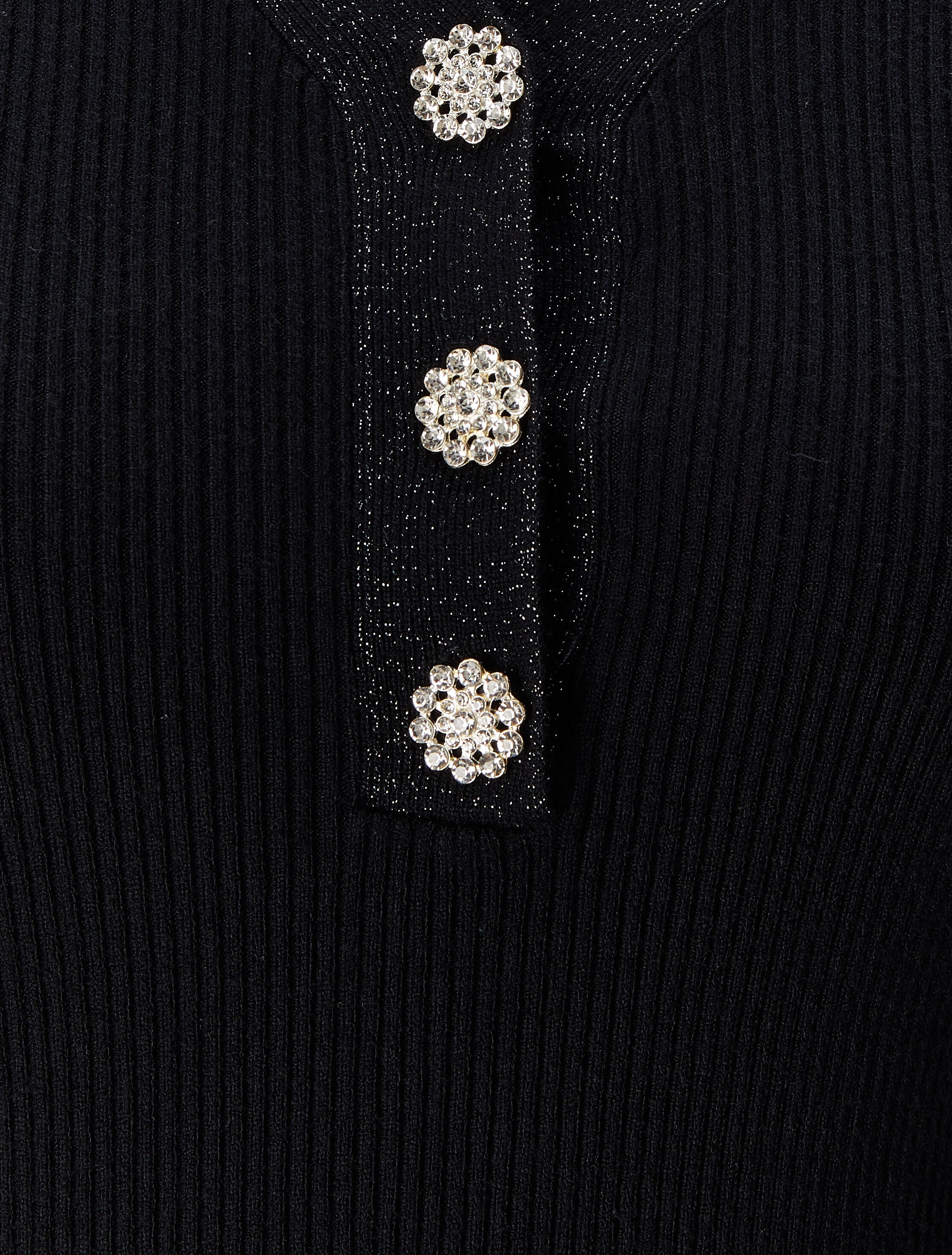 Pull côtelé à col V irisé et boutons en strass - Noir - 3