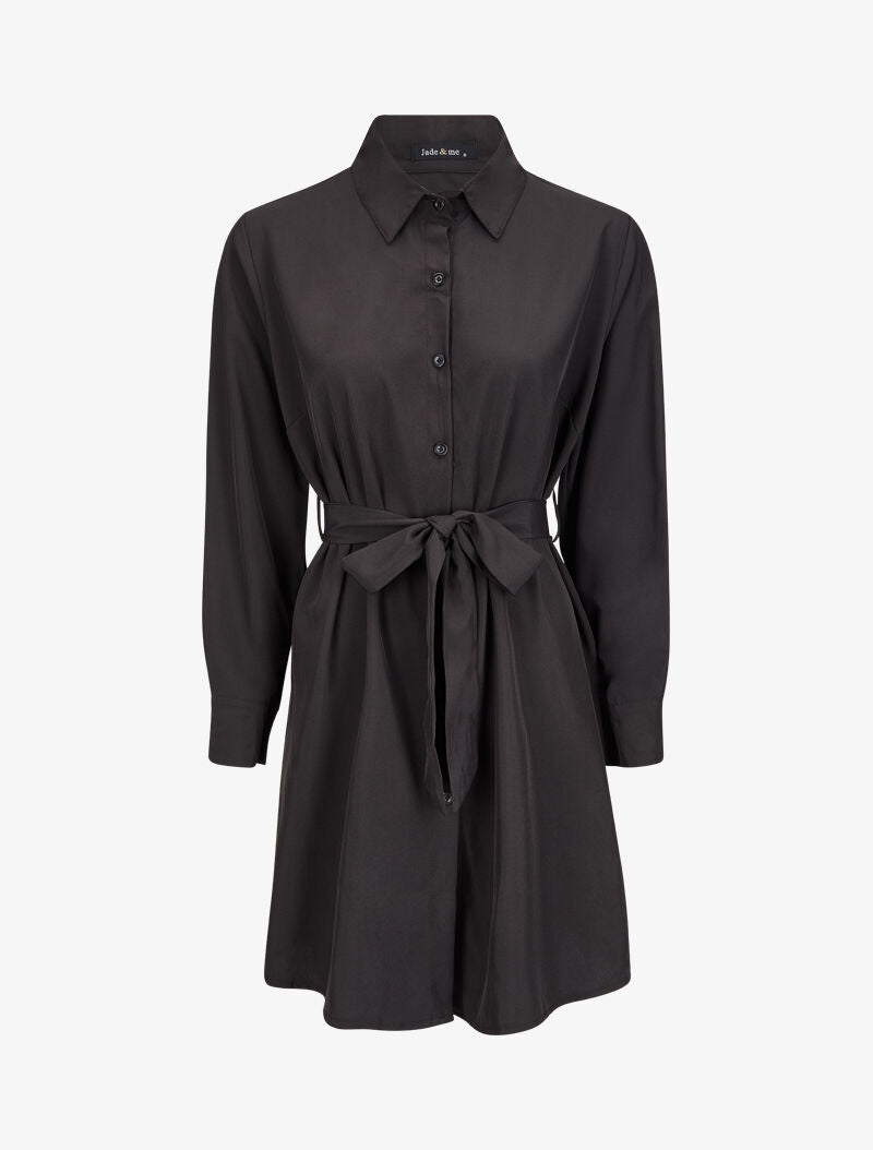 Robe chemise ample à ceinture - Noir - 1