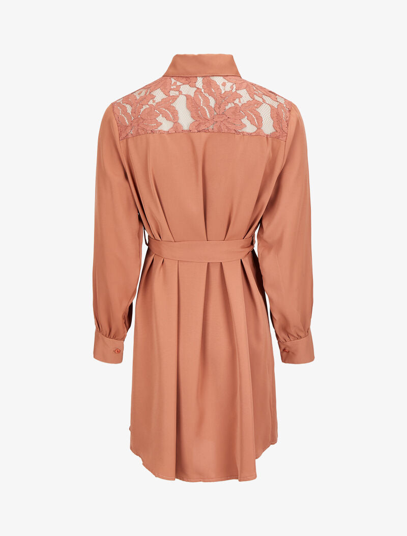 Robe chemise ample à épaules en dentelle - Camel clair - 2