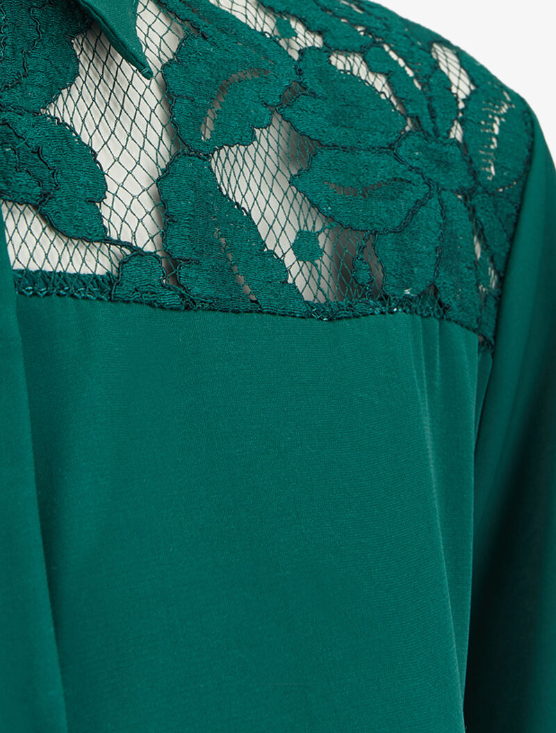 Robe chemise ample à épaules en dentelle - Vert sapin - 3