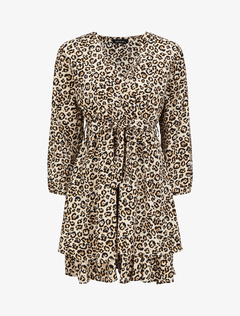 Robe patineuse imprimé léopard - Beige/noir - 1