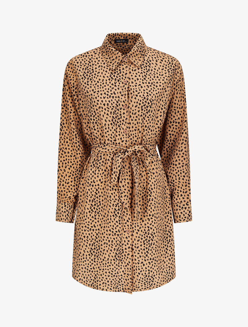 Robe chemise à imprimé moucheté - Camel - 1