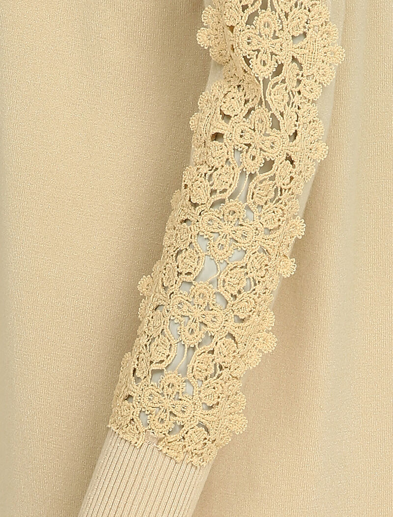 Gilet long à manches à empiècement brodé - Beige - 4