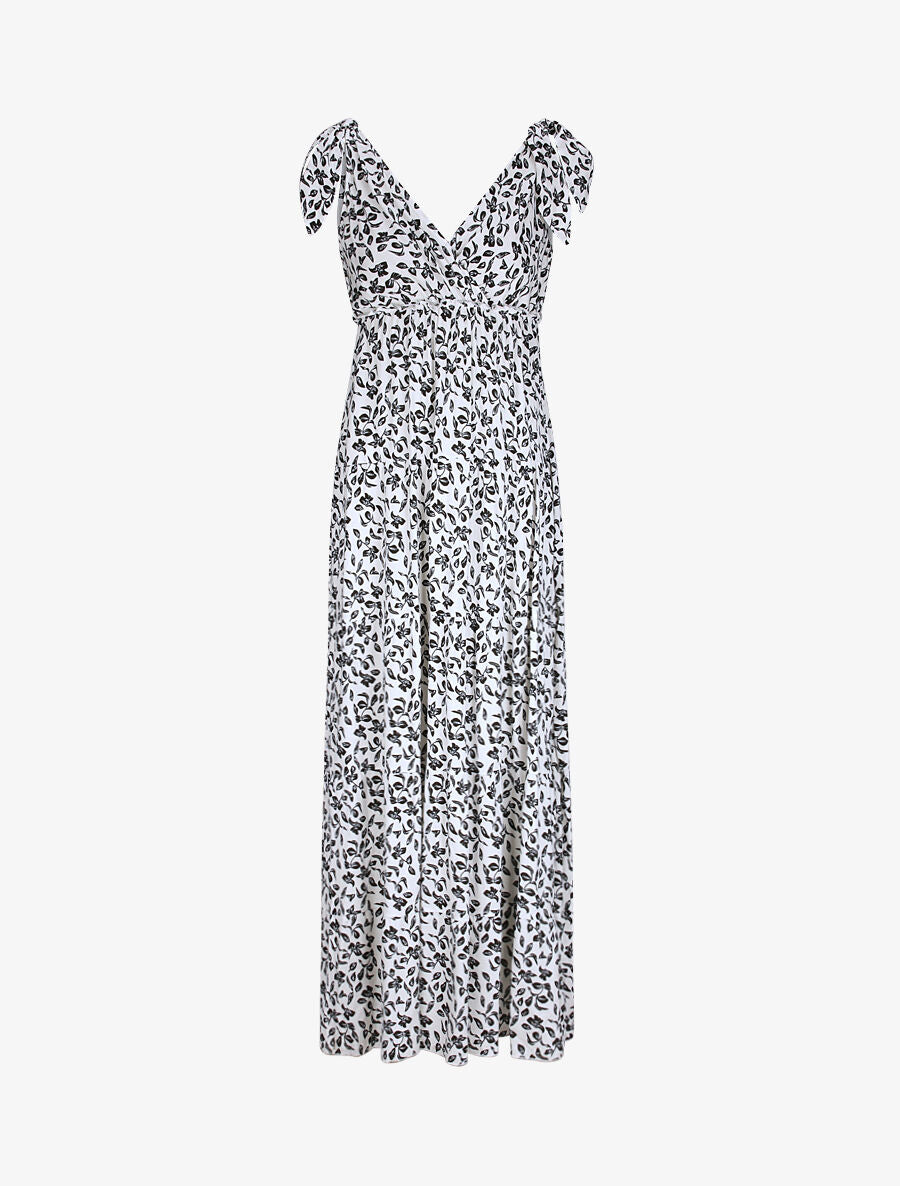 Robe longue à imprimé feuillage - Blanc - 5