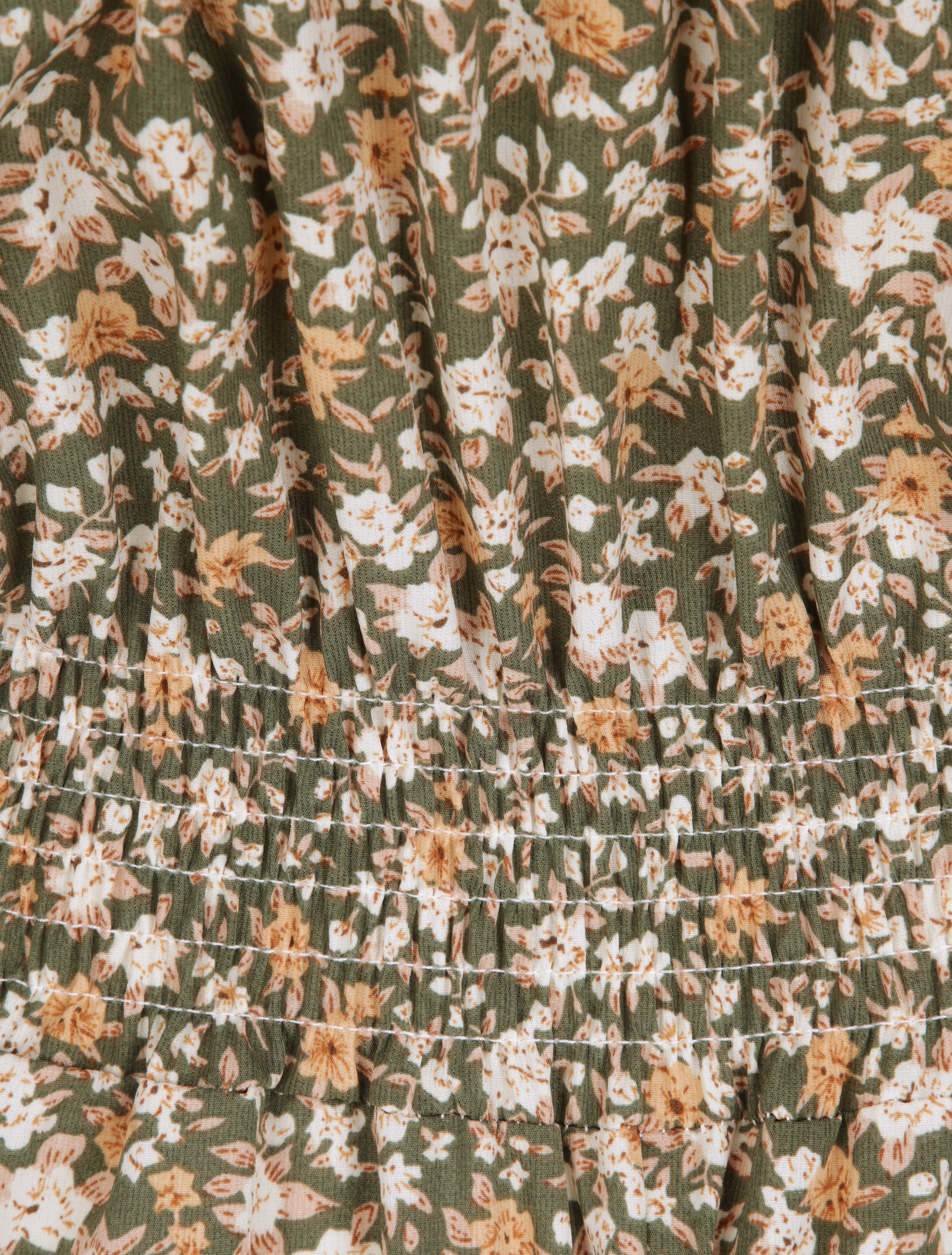 Robe longue à imprimé fleuri et taille brodée - Kaki - 3