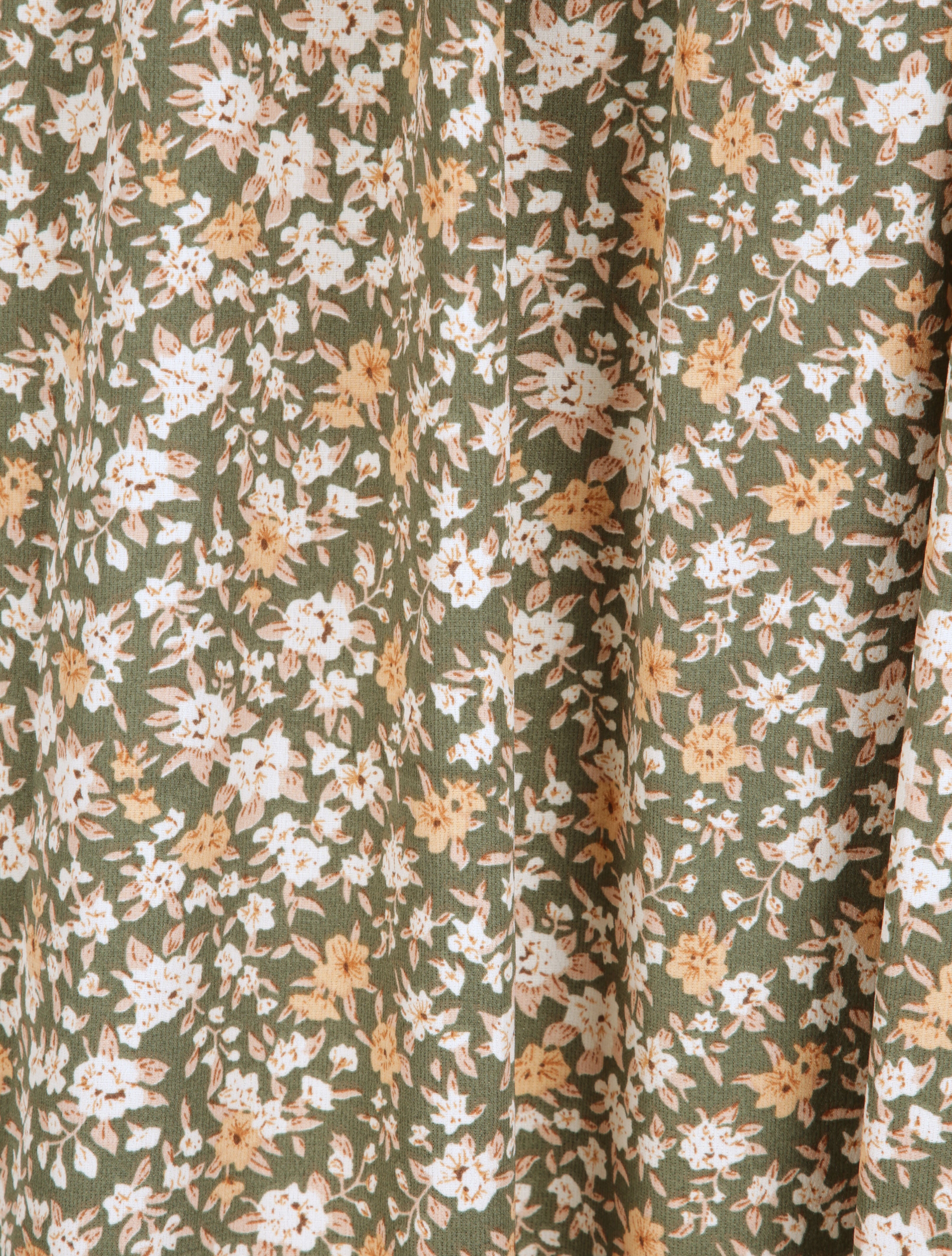 Robe longue à imprimé fleuri et taille brodée - Kaki - 4